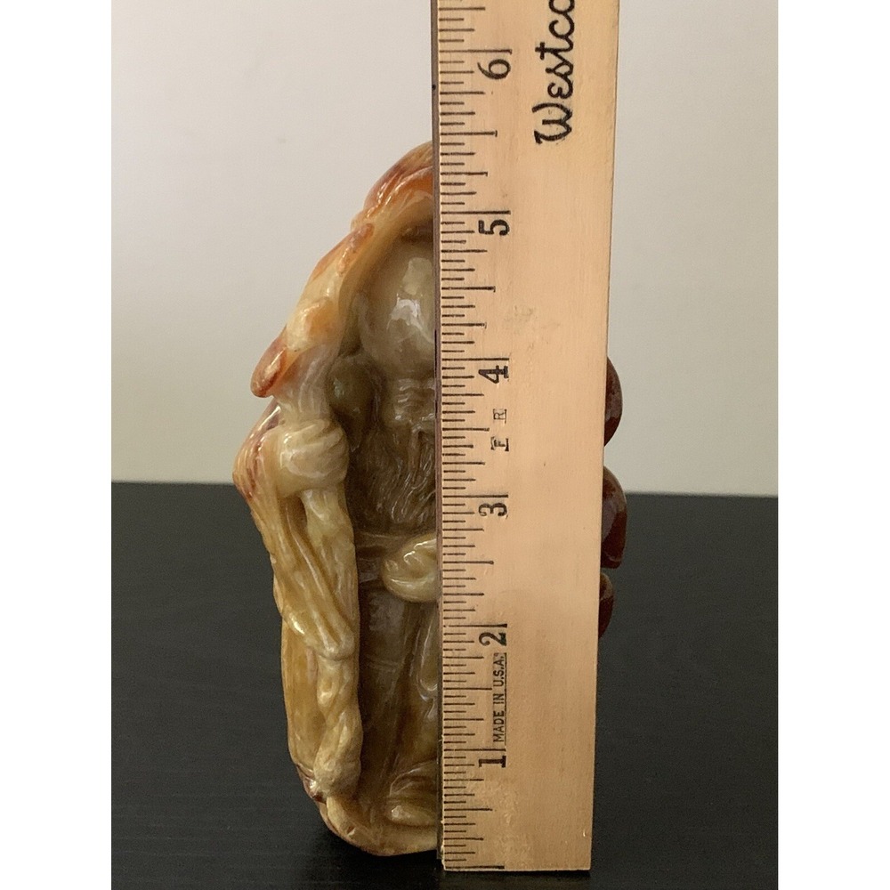 Antique Chinese Natural Jadeite Carved Wise Old Man VTG Jade Exquisite 396.5 Gr - Picture 7 of 12